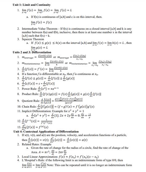 AP Calculus AB Formula Sheet - Wiingy