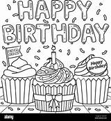 Happy Birthday Cupcakes Coloring Page For Kids Stock Vector Image & Art  sketch template