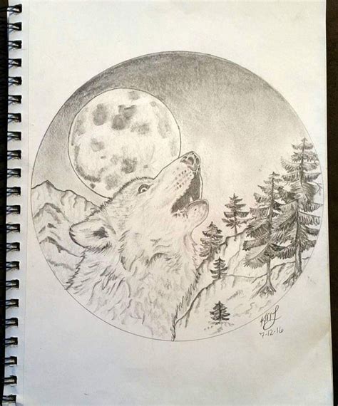 Wolf & moon pencil drawing I did Circle Drawing, Moon Drawing, Animal Drawings, Pencil Drawings ...