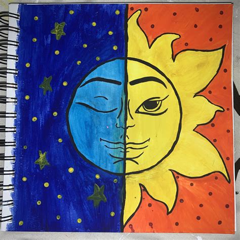 Half Sun Half Moon Canvas Painting - Half Sun Half Moon Painting Idea ...