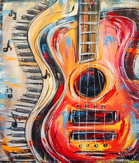 Funky Abstract colorful Guitar and keyboard with music