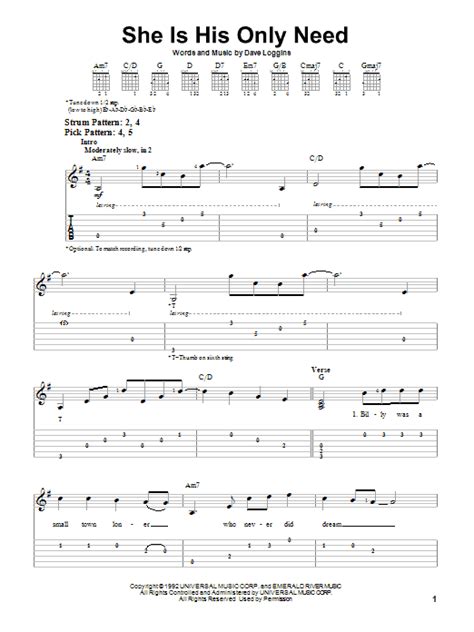 She Is His Only Need by Wynonna Judd Sheet Music for Easy Guitar Tab at ...