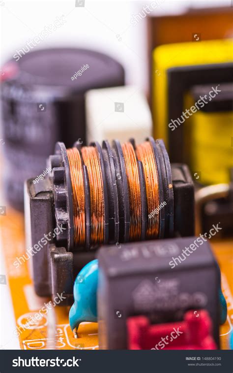 Copper Coil Electronic Components On Printed Circuit Board Stock Photo ...