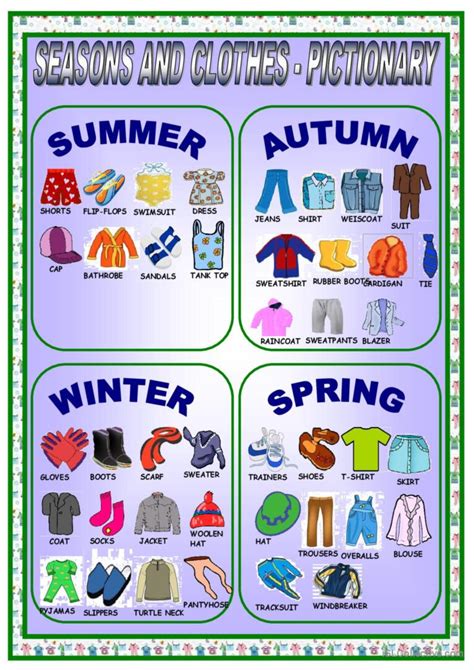 CLOTHES AND SEASONS-PICTIONARY: English ESL worksheets pdf & doc