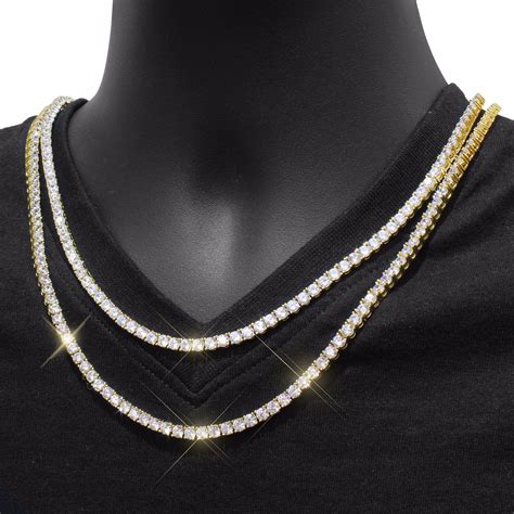 Mens Tennis Necklace Choker Chain 14K Gold Finish 3Mm Lab Diamond 18"-24" Inch | Choker chain ...