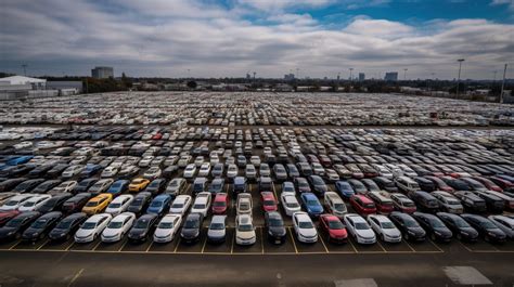 Large Parking Lot Filled With Many Cars Background, A Full Parking Lot ...