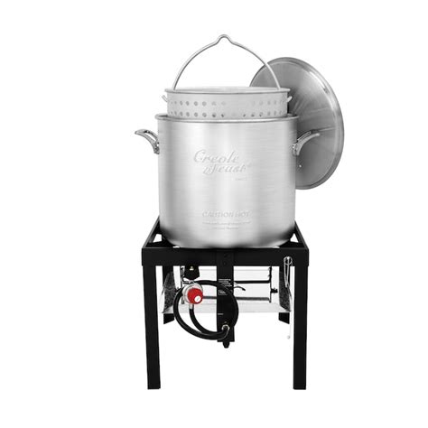 Creole Feast 100 QT Seafood Boiling Kit with Strainer 1-Burner Propane Electronic Aluminized ...