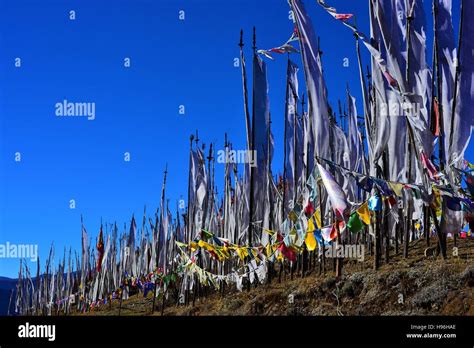 Prayer flags in Bhutan Stock Photo - Alamy