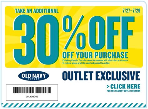 30% off at Old Navy Outlet locations through Sunday coupon via The ...