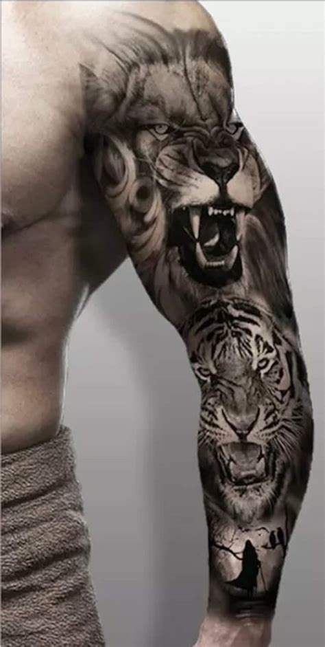 Full Sleeve Lion and Tiger Temporary Tattoo Click for More Details ...