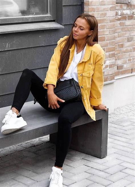 Dresses ideas yellow jacket outfit | Women Business Casual Fashion | Casual wear, Jean jacket ...