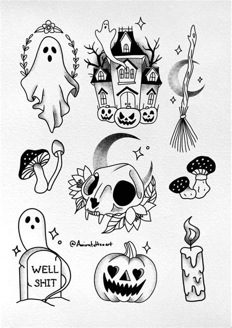 Halloween Tattoo Flash | Halloween tattoos, Spooky tattoos, Halloween tattoo flash