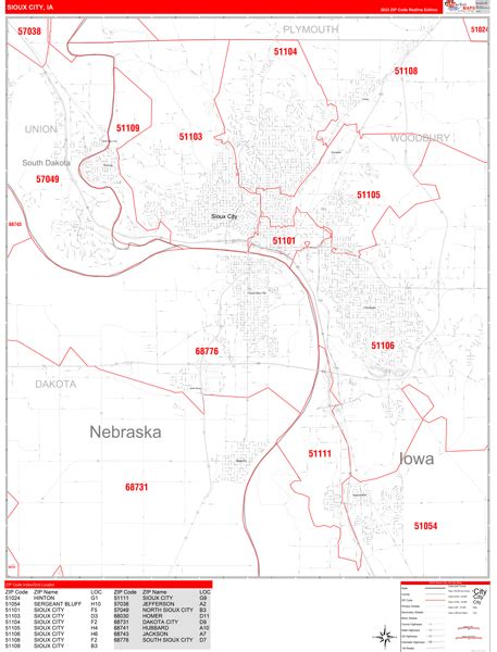 Sioux City Iowa Zip Code Wall Map (Red Line Style) by MarketMAPS - MapSales