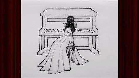 Girl Playing Piano Easy Drawing ️ - YouTube