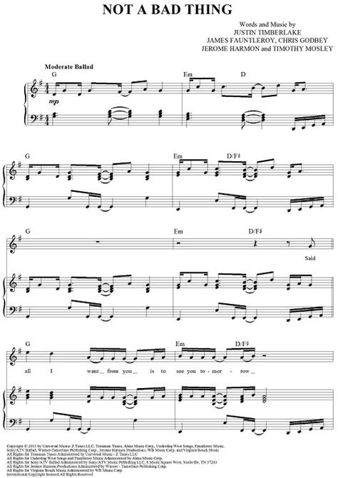 Not A Bad Thing | Sheet music, Printable sheet music, Digital sheet music