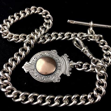 H.W.L. - Antique Silver Pocket watch Chain - Men - - Catawiki