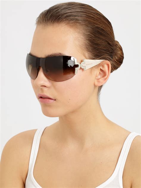 Bvlgari Embellished Wrap Shield Sunglasses in Metallic | Lyst