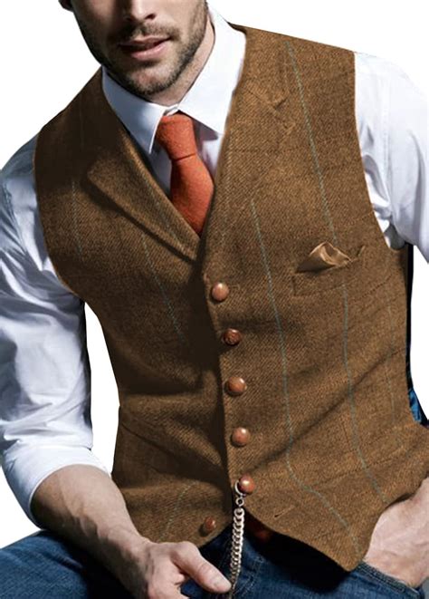 Aesido Casual Men's Vest for Wedding Plaid Soft Wool Tweed Waistcoat ...