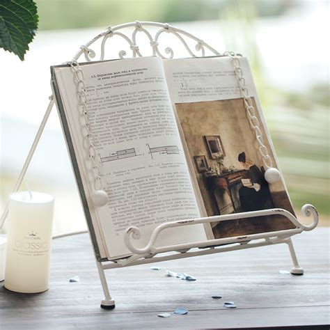 METAL BOOK STAND IN DISTRESSED WHITE FINISH - Vagabond Vintage