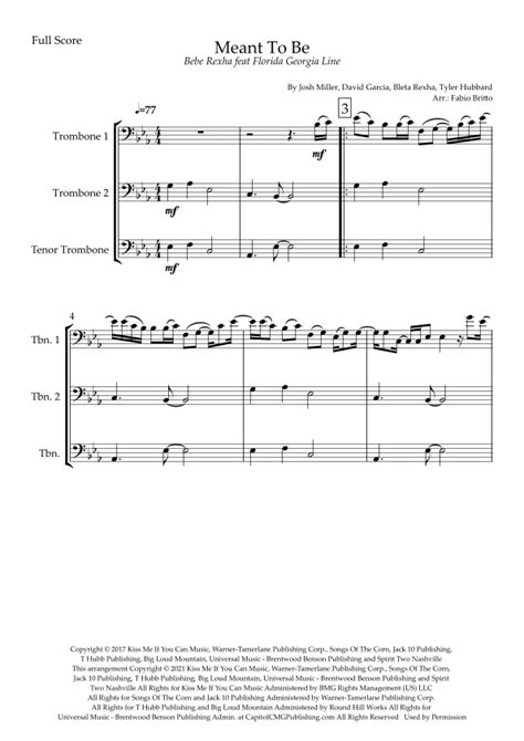 Meant To Be Sheet Music | Bebe Rexha feat. Florida Georgia Line | Brass ...