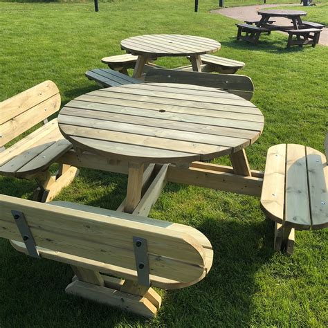 Oxford Round Picnic Table with Seat Backs - Benchmark Picnic Tables | Strong Commercial Outdoor ...