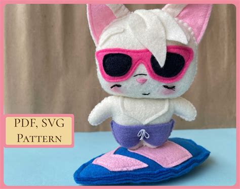 PDF Surfer Cat Doll Pattern / Felt Beach Cat Sewing Pattern / Cute ...