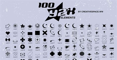 Y2K Aesthetic icons (100 assets for Logos, graphic design, Clothing)