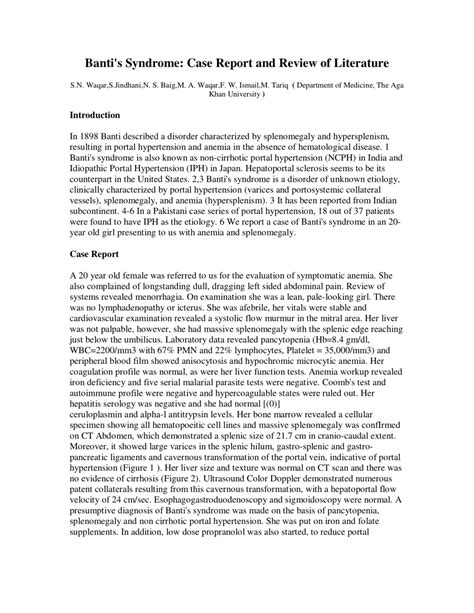 (PDF) Banti's Syndrome: Case Report and Review of Literature