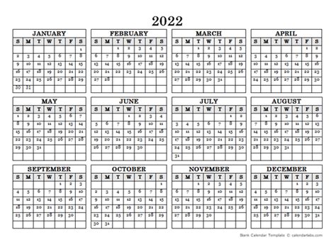 2022 Blank Yearly Calendar Landscape - Free Printable Templates