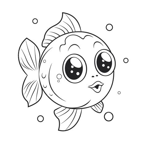 Fish With Huge Eyes With Bubbles On It Outline Sketch Drawing Vector, Fish Drawing, Wing Drawing ...