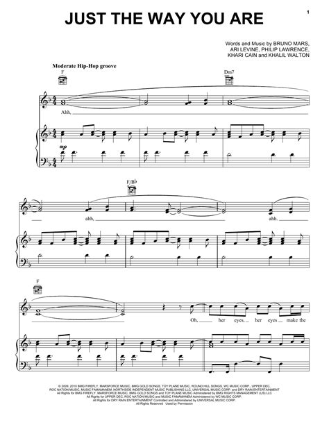 Just The Way You Are sheet music by Bruno Mars (Piano, Vocal & Guitar (Right-Hand Melody) – 76259)