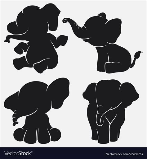 Set of elephant silhouettes cartoon with different