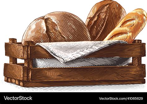 Colorful bread composition in basket hand drawing Vector Image