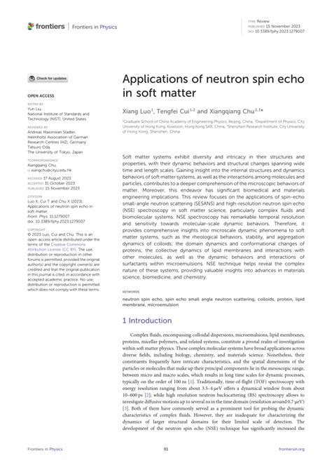 (PDF) Applications of neutron spin echo in soft matter