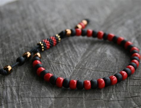 Red Black Bracelet Mens Bracelet Beaded Bracelet SEED BEAD - Etsy