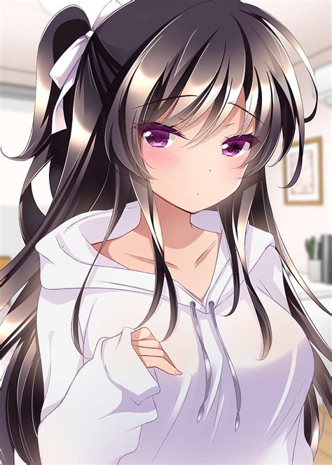 Anime girls, Ichiyou Moka, purple eyes, long hair, dark hair, blush, HD ...