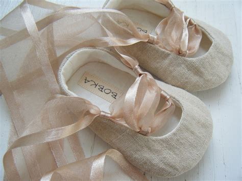 Organic Baby Ballet Shoes Khaki Beige Hemp Linen Natural