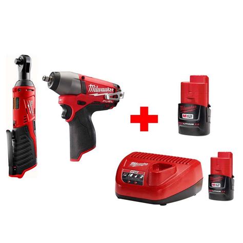 Milwaukee M12 12-Volt Lithium-Ion Cordless 3/8 in. Ratchet and 3/8 in ...