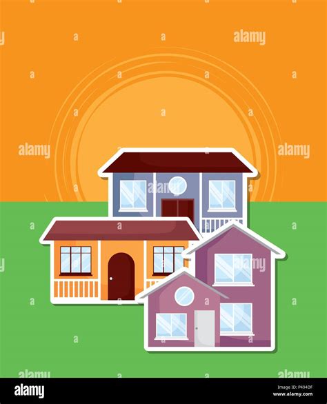 modern houses over sunset landscape, colorful design. vector illustration Stock Vector Image ...
