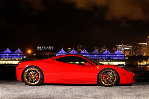 Hot Red Ferrari 458 Shod in Bronze Strasse Wheels Wrapped in Pirelli Tires — CARiD.com Gallery