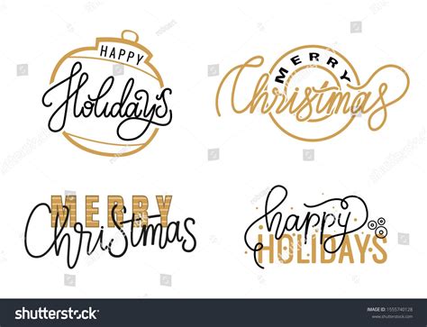 merry christmas and happy holidays hand lettering set