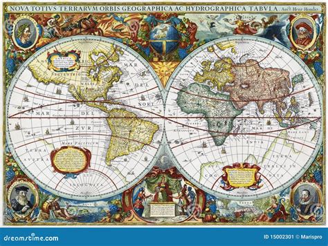 Ancient Map of Vintage Medieval World Hondius Stock Illustration - Illustration of century ...