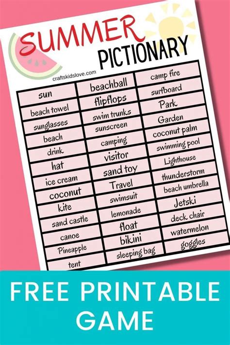 Printable Pictionary Words