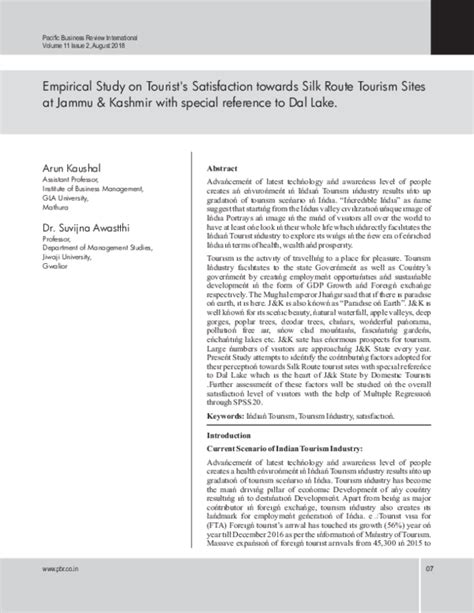 (PDF) Empirical Study on Tourist ' s Satisfaction towards Silk Route ...