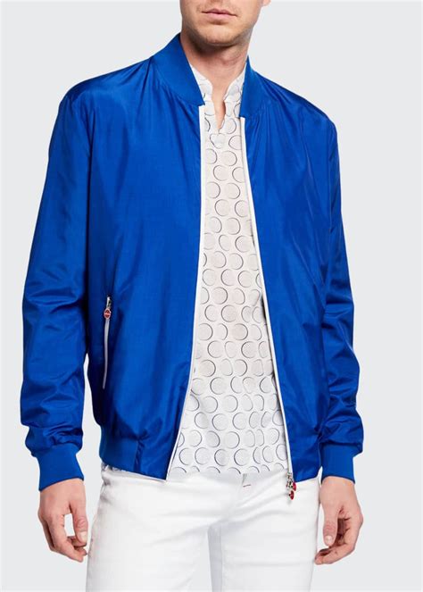 Kiton Men's Sateen Bomber Jacket, Royal Blue - Bergdorf Goodman