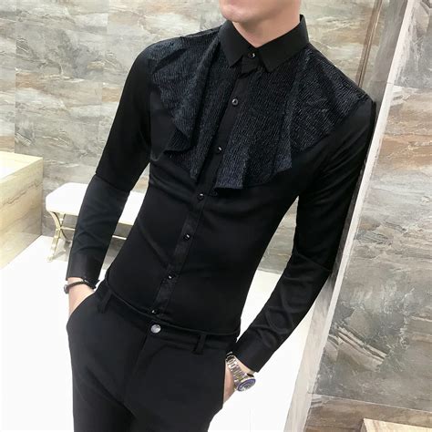 2018 Men Ruffle Tuxedo Shirt Slim Fit shirts Long Sleeve Dress Shirt Men For Wedding Camisa ...