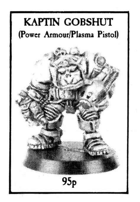 Kaptin Gobshut (Ork in Power Armour with Plasma Pistol) - 1988 Rogue Trader Flyer 2