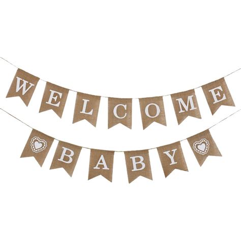 Welcome baby banner vintage burlap banner linen flags decorative for ...