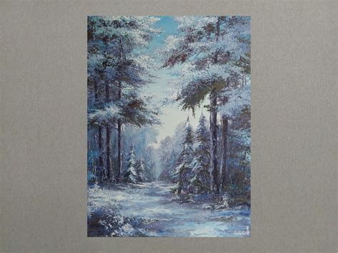 Colorful Winter Forest Oil Painting: Snow-covered Pines, Wildlife Hares ...