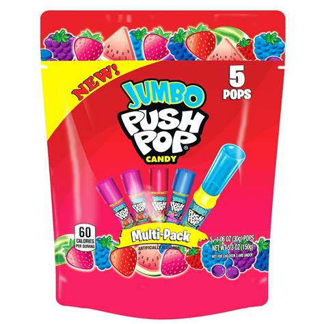 Push Pop Jumbo Lollipop Candy Assortment - Strawberry, Blue Raspberry, Berry Blast, Watermelon ...